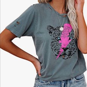 Womens Distressed Leopard Rock Tee